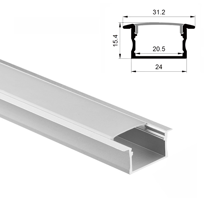 LED Recessed Channel with diffuser for LED Strip, 2M (6.56FT), W16