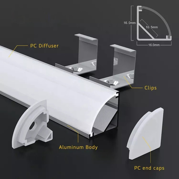 LED Strip Light Corner Channel, Aluminum Profile V Shape 2 M (6.56 FT), C16