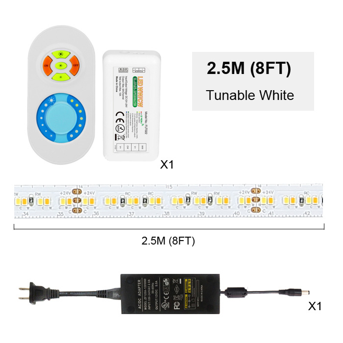 High CRI 95+ 2216 24V LED Strip Light, Tunable White 2700K-6500K, 320/m, 2.5M（8FT）Kit
