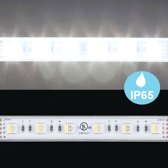 Waterproof 5050 24V RGBW+Cool White 6500K Multi Color LED Strip, 60/m, 5m Reel, IP65