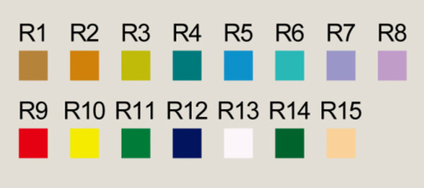 the 15 test sample colors for CRI