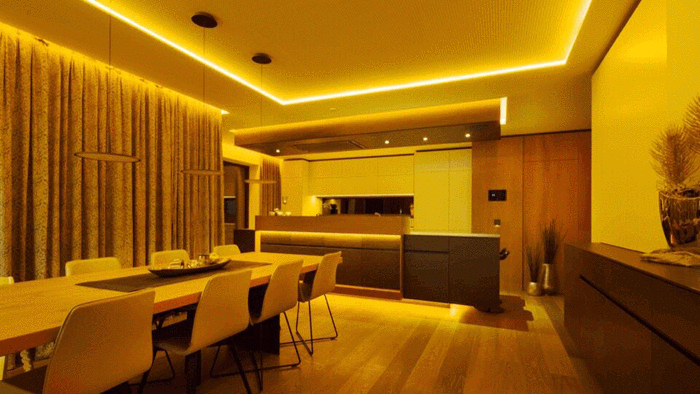 white room with led lights