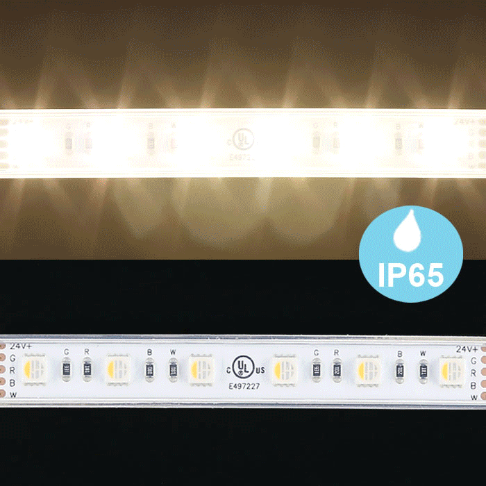 Waterproof 5050 24V RGBW+Soft White 3000K Multi Color LED Strip, 60/m, 5m Reel, IP65